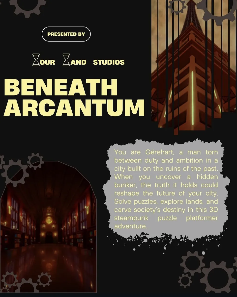 Beneath Arcantum steampunk game poster by Hourhand Studios