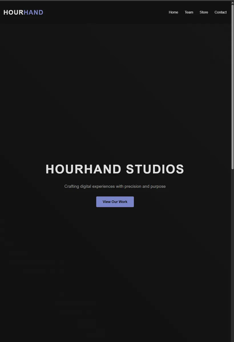 Dark-themed Hourhand Studios website